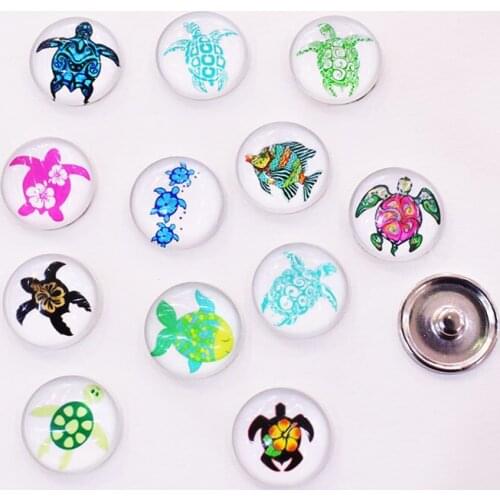Charms Turtle Art Glass Button Snap Jewelry Charm Fit For DIY 18mm Snap Jewelry Button Bracelet&Necklace Jewelry