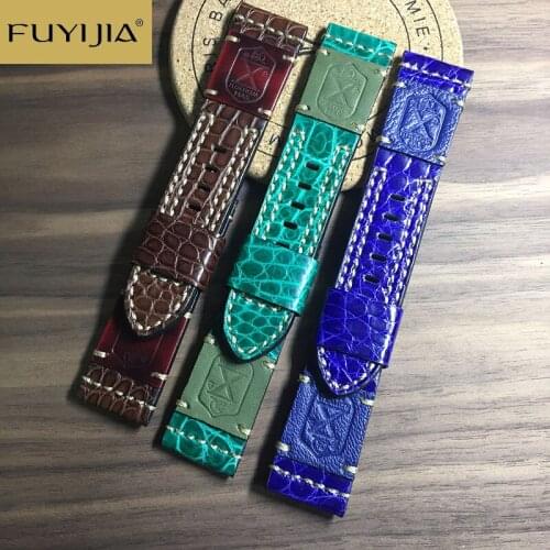 FUYIJIA Universal Watchbands 20MM 22MM Custom Genuine Alligator Strap Round Pattern Crocodile Leather Belt Top Brand Watch Band