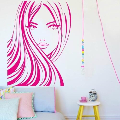 Girls Beauty Salon Wall Decal Beautiful Face Woman Vinyl Wall Stickers Removable Hair Salon Spa Art Mural DIY Home Decor PVCSY41