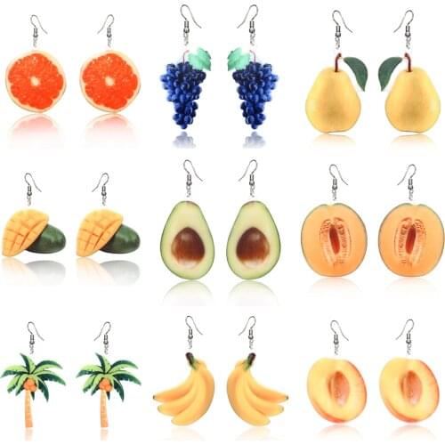 Summer Earrings Dangle Fruit Earrings Peach Grape Coconut tree Orange Earrings Mango earrings for women Cantaloupe Avocado fruit