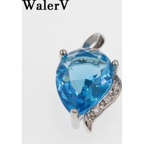 WALERV For Women Girl Stamps Pendant Fashion Jewelry Charm Water Drop Shape Red Sea Blue Crystal Color Stone Wedding