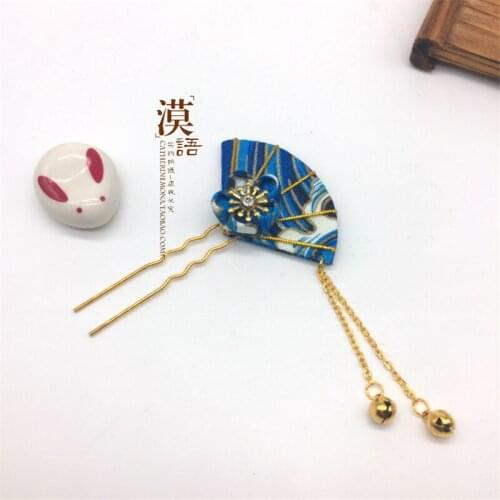 Hand Made Hairpin Cotton Cloth Hair Clip Cherry Barrettes Japanese Style Anime Cosplay Custom Made Accessories Kimono Fan
