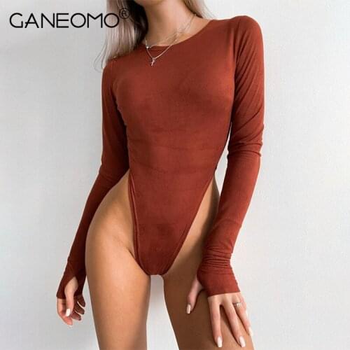 Suede Long Sleeve Bodysuit For Women O Neck Skinny Sexy Body Top Autumn Winter Casual Solid Ladies Khaki Bodysuits Streetwear