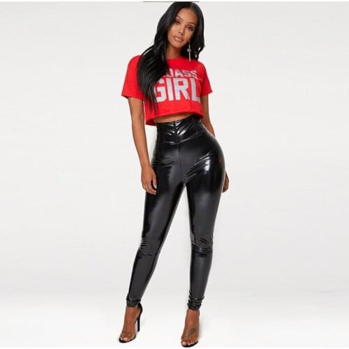 Women Skinny Latex Faux Leather Pants Bodycon PU Leather Tights Trousers Commando Ladies Slim High Waist Sexy Leggings Custom
