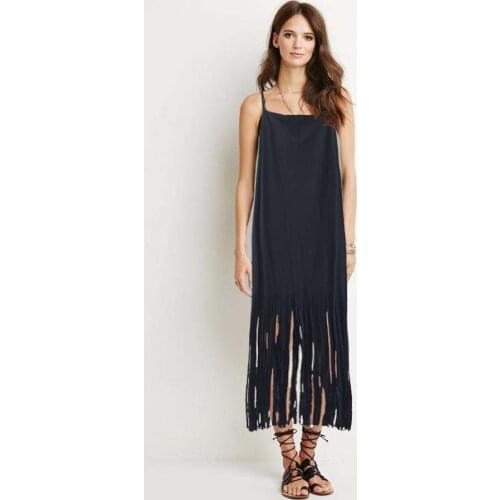 Russian Punk Retro Vintage Sexy See through Slip Fashion dress fringe hem long camisole dress