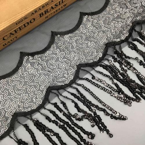 1 yard 15cm Black Sequined Lace Ribbon Shiny Trims Fabric Embroidered Wedding Dress Headdress DIY Accessories Sewing Craft