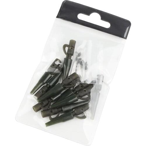 10pcs Safety Lead Clips With Pins Carp Fishing Tackle Kit Dark Green Rubber Fishing Accessories Rig Equipment