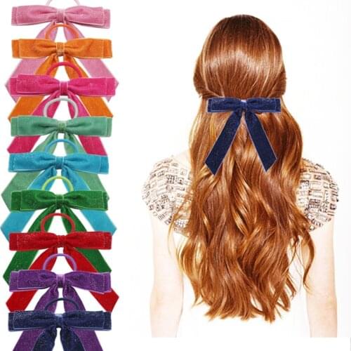 12.5*13 CM Solid Color Long Ribbon Bowknot Toddler Hair Rope Fashion Handmade Dovetail Bows Elastic Hairband Birthday Gifts