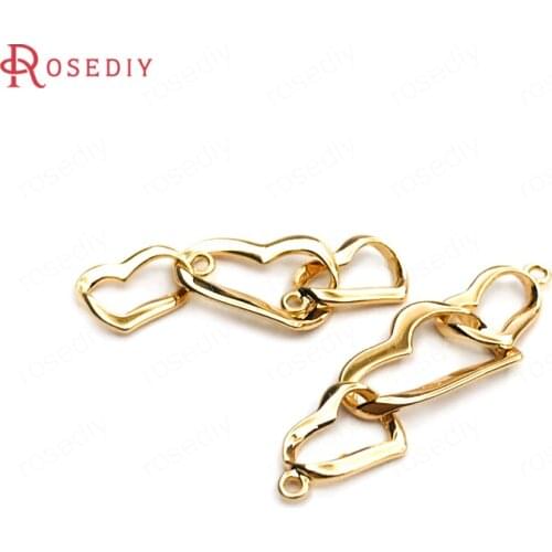 35190)10PCS 30x10MM 24K Gold Color Brass 2 holes 3 Hearts Rings Connect Charms High Quality Diy Jewelry Findings Accessories