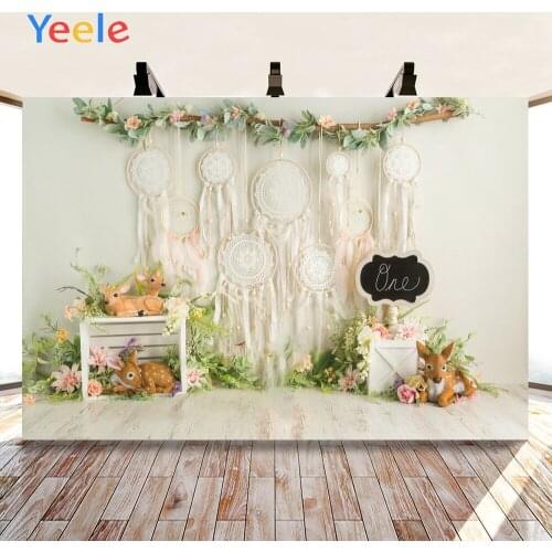Yeele Birthday Party Banner Vinyl Wood Plank Baby Shower Deer Flower Branch Background Backdrop Photo Studio for Decor hotophone