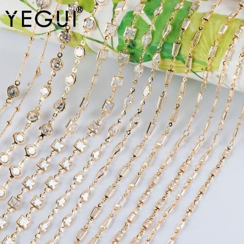 YEGUI C209,diy chain,18k gold plated,copper metal,zircon,charms,hand made chain,jewelry making,diy bracelet necklace,1m/lot