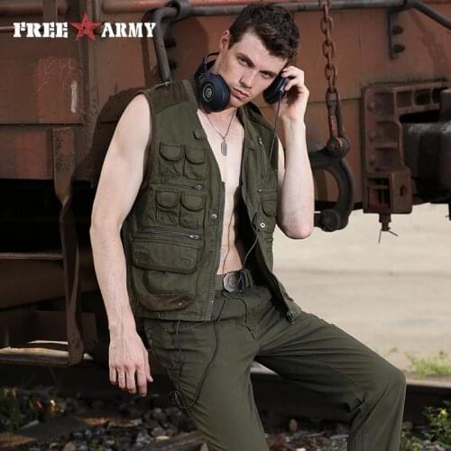 Free Army Brand Vests Mesh Sleeveless Vest Suede Jacket Military Casual Coats & Jackets Mens Vest Traveling Waistcoats Ms-6033