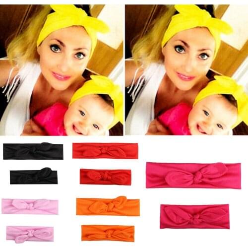 Mama & Baby 2Pcs Headwear Elastic Bow Knotted Turban Girls Hair Band Toddler Kids Headband Girl Princess Headwear Fashion hot
