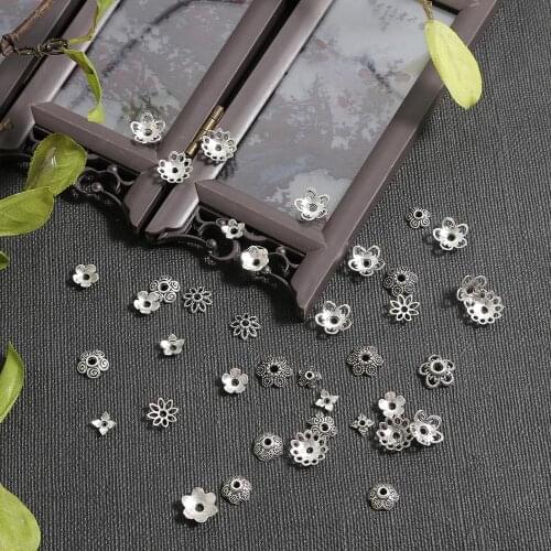 50-100pcs Tibetan Antique Silver Color Flower Bead End Caps For Jewelry Making Findings Needlework Diy Accessories Wholesale