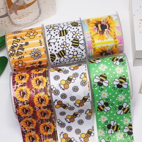 DIY Cartoon Bee Printed Grosgrain Ribbon For Craft Supplies Sewing Accessories 5 Yards, Planar Resins Mold 10 Pieces. 54193