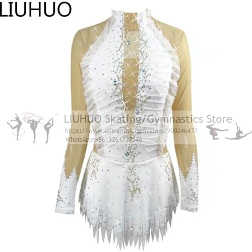 LIUHUO Rhythmic gymnastics leotard Children Teens scrunches white ballroom Figure Skating dress Girls women dance leotards