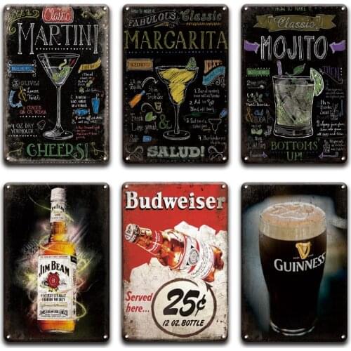 Mojito Cocktail Jim Whiskey Metal Wall Art Tin Sign Vintage Irish Pub Kitchen Home Decor Beer Poster Signs Restaurant Wall Decor