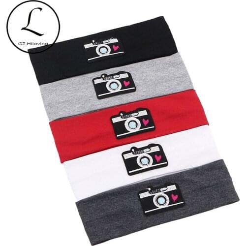 GZHilovingL Cute Baby Girls Camera Patch Headbands Childs Kids Girls Soft Solid Cotton Elastic Headwear Hair Band Accessories