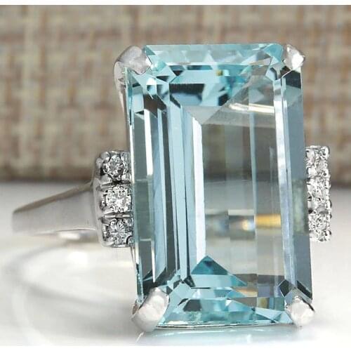 Fashion trendy jewelry luxury light blue zircon female ring sweet romantic engagement ring gift