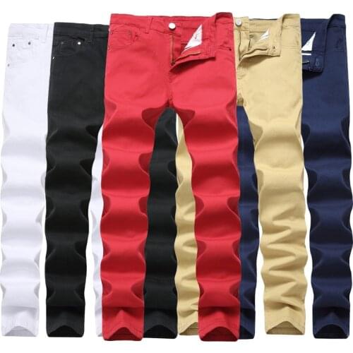Plus size Casual Design Men denim pants Cotton Slim Pant Straight Trousers Fashion Business Solid Khaki Black Pants Men 28-42