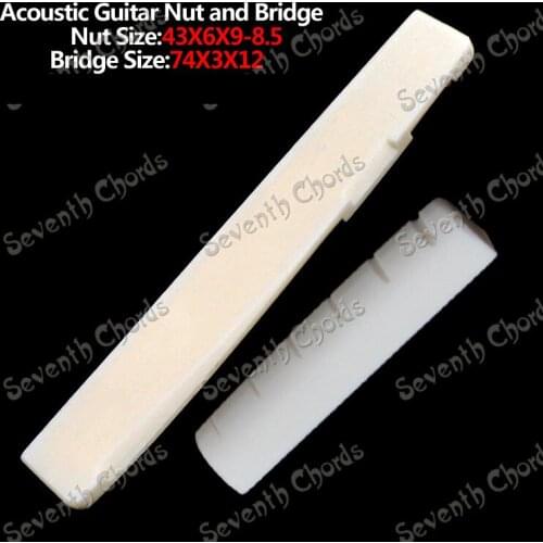 A Set Bone Acoustic Guitar Nut (size 43x6x9-8.5mm) and Bridge Saddle (Size 74x3x12mm)
