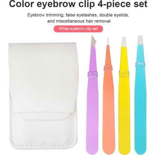 4Pcs/set Eyebrow Tweezer Kit Colorful Hairs Puller Stainless Steel Slant Tip Eye Brow Clips Removal Makeup Tool Eyebrow Tweezer