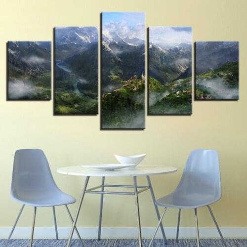 Wall Art Canvas Paintings HD Prints Pictures Modular For Living Room 5 Pieces Mountain Scenery Home Decor Game Posters Framework