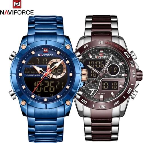 NAVIFORCE New Original Watches for Men Military Sport Quartz Wrist Watch Stainless Steel Waterproof Clock Luxury Male Watch 9163