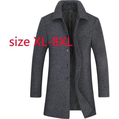 New Arrival Super Large High Quality Autumn Winter Men Casual Woolen Coat Long Single Breasted Windbreaker Plus Size XL-7XL 8XL