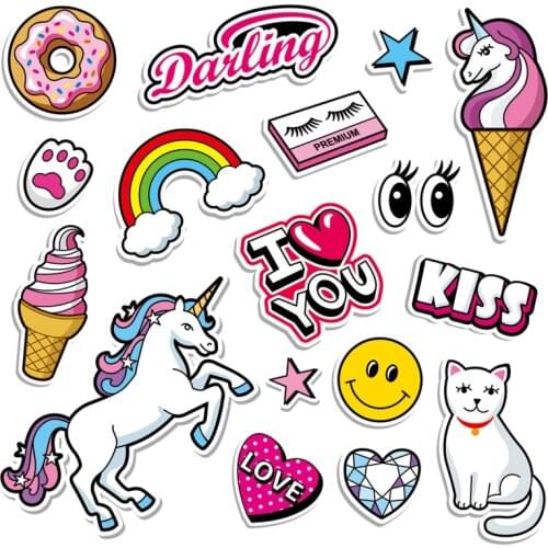 The new Kawaii Unicorn Stickers Easy To Use For Kids Decoration Stickers Washable Heat Transfer Patches Diy Iron On Patches Set