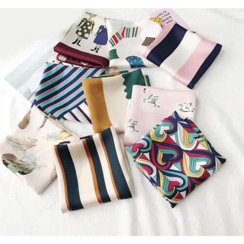 50*50 Printed Women Silk Scarf Fashion Retro Elegant Imitated Silk Fabric Foulard Square Scarf Satin