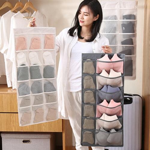 30Pockets Clear Hanging Bag Socks Bra Underwear Rack Hanger Storage Organizer
