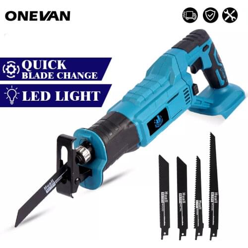 18V Electric Reciprocating Saw Adjustable Speed Chainsaw for Wood Metal PVC Pipe Cutting Electric Saw Saber Saw + 4 Saw Blades