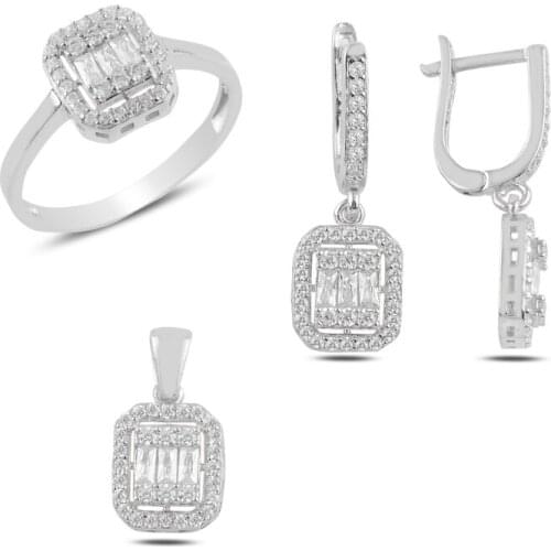 Silver 925 Sterling Baget Zircon Engagement Set