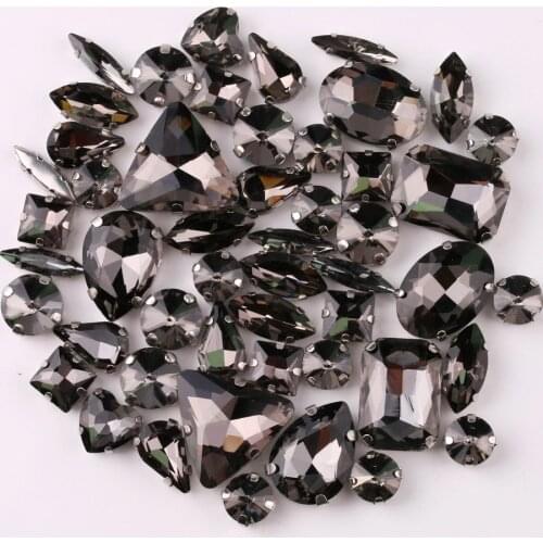 Silver claw setting 50pcs/bag shapes mix Black diamond glass crystal sew on rhinestone wedding dress shoes bag diy trim