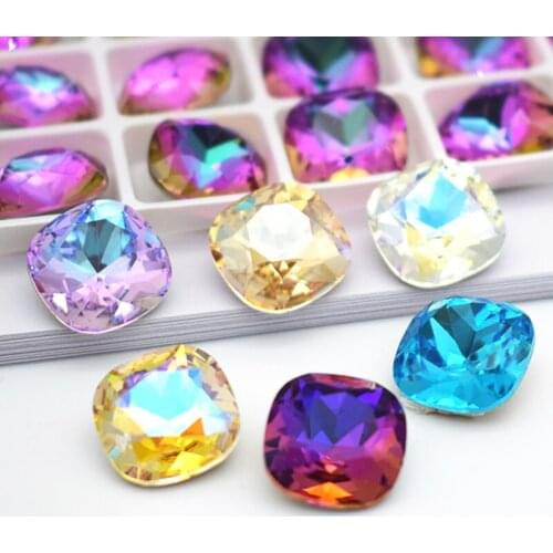 Glass Crystals Pointed Bottom Fat Square Loose Rhinestones For Dress Diy Garment Accessories 12mm