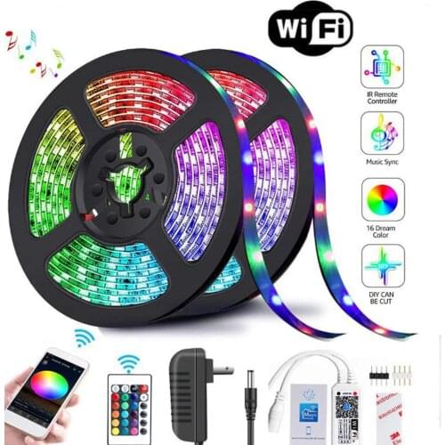 Smart LED Strip Lights WiFi RGB LED Light Stripe 12V 5050/3528 SMD Alexa Google Voice Remote Control Color Changing 5/10/20m