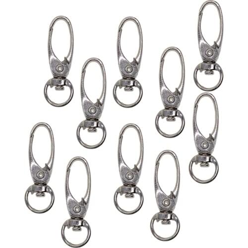 Pack of 10 D Swivel Trigger Clips Hooks Metal Keychain Key Ring Lobster Clasps, Base Swivels 360°, Perfect Size For Crafts