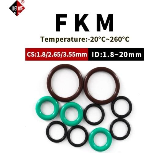 FKM O Ring Seal Gasket Thickness CS1.8/2.65/3.55mm ID1.8-20mm FPM Oil Acid and Alkali Resistant Automobile Fluororubber O-Ring