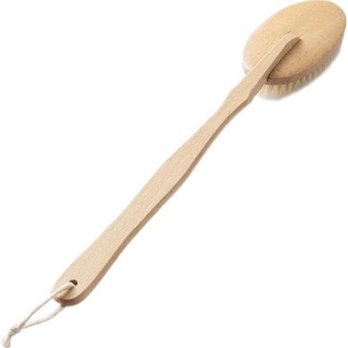 Bathroom Body Brushes Long Handle Bath Natural Bristles Brushes Exfoliating Massager With Wooden Handle Dry Brushing Shower Tool
