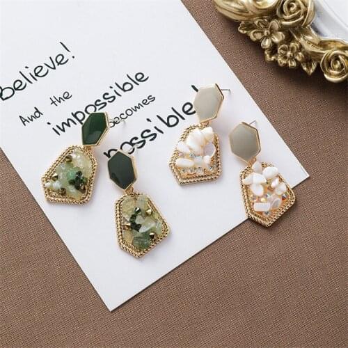 Korean Style Green White Irregular Crystal Dangle Earrings Geometric Earrings For Elegant Women Fashion Jewelry Gift