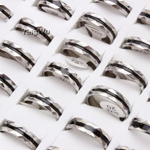 Yingwu Fashion Black Silver 316L Stainless Steel Rings for Women Men Jewelry Bulk 5pcs/Lots Wholesale