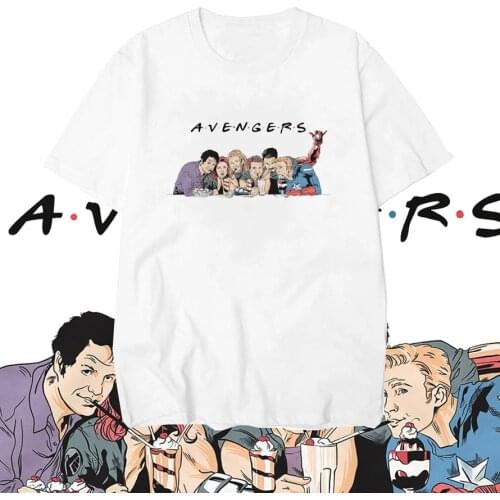 Friends Marvel Avengers Harajuku Fun Spoof Costume Superhero Photo with Cotton Short-sleeved Top Graphic T Shirts Men Clothing