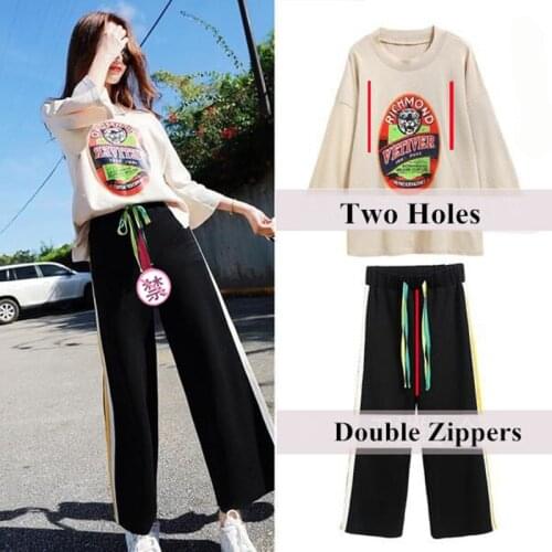 Outdoor Sex Clothes For Women Cotton Hole Zippers T Shirt Tops Open Crotchless Pants Suits Two Piece Set Sexy Going Out Trousers