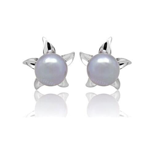 CoLife Jewelry Silver Star Earrings with Pearl 8mm Natural Freshwater Pearl Earrings 925 Silver Pearl Jewelry