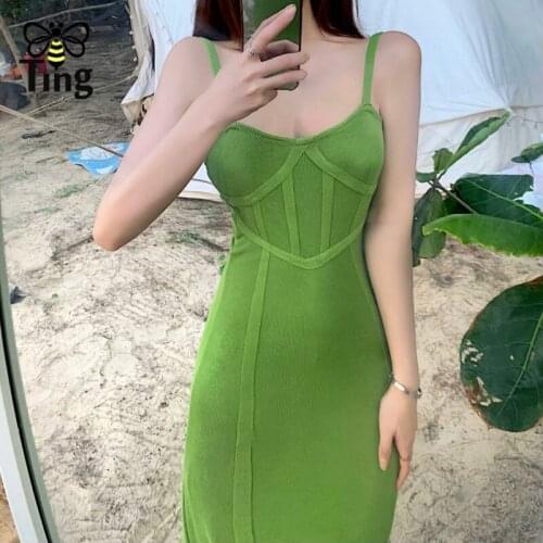 Tingfly Sexy Summer Bodycon Knitting Dress Fitting Hot Curve Sheath Clubwear Strap Sundresses for Holiday Beach Elbise Knitwear