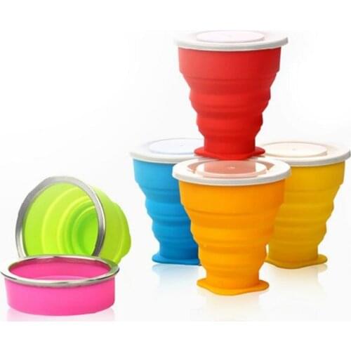 1Pc Travel Portable Silicone Retractable Folding Cup With Lid Telescopic Collapsible Drinking Cup Outdoor Travel Water Cup