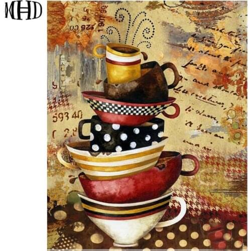 MHD 3D Diamond Embroidery Teacup Square & Round, 5D DIY Cross Stitch Crystal Decorative Diamond Painting Sticker