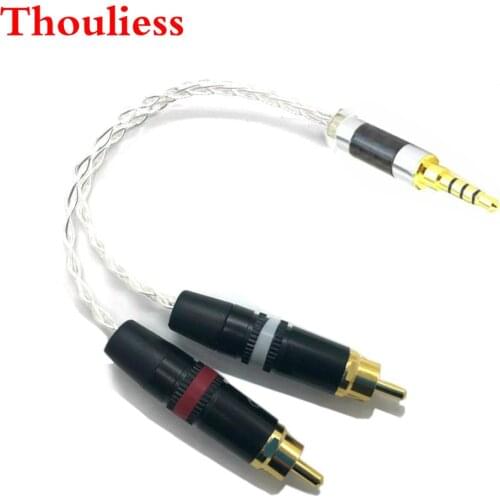 Thouliess 3.5mm TRRS Balanced Male to 2 RCA Male Audio Adapter Cable 7N OCC Copper Silver plated Audio Cable