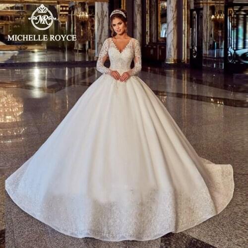 Michelle Royce Ball Gown Wedding Dresses 2020 Sexy V-Neckline Appliques Princess Palace Dream Bridal Gowns Vestido De Noiva